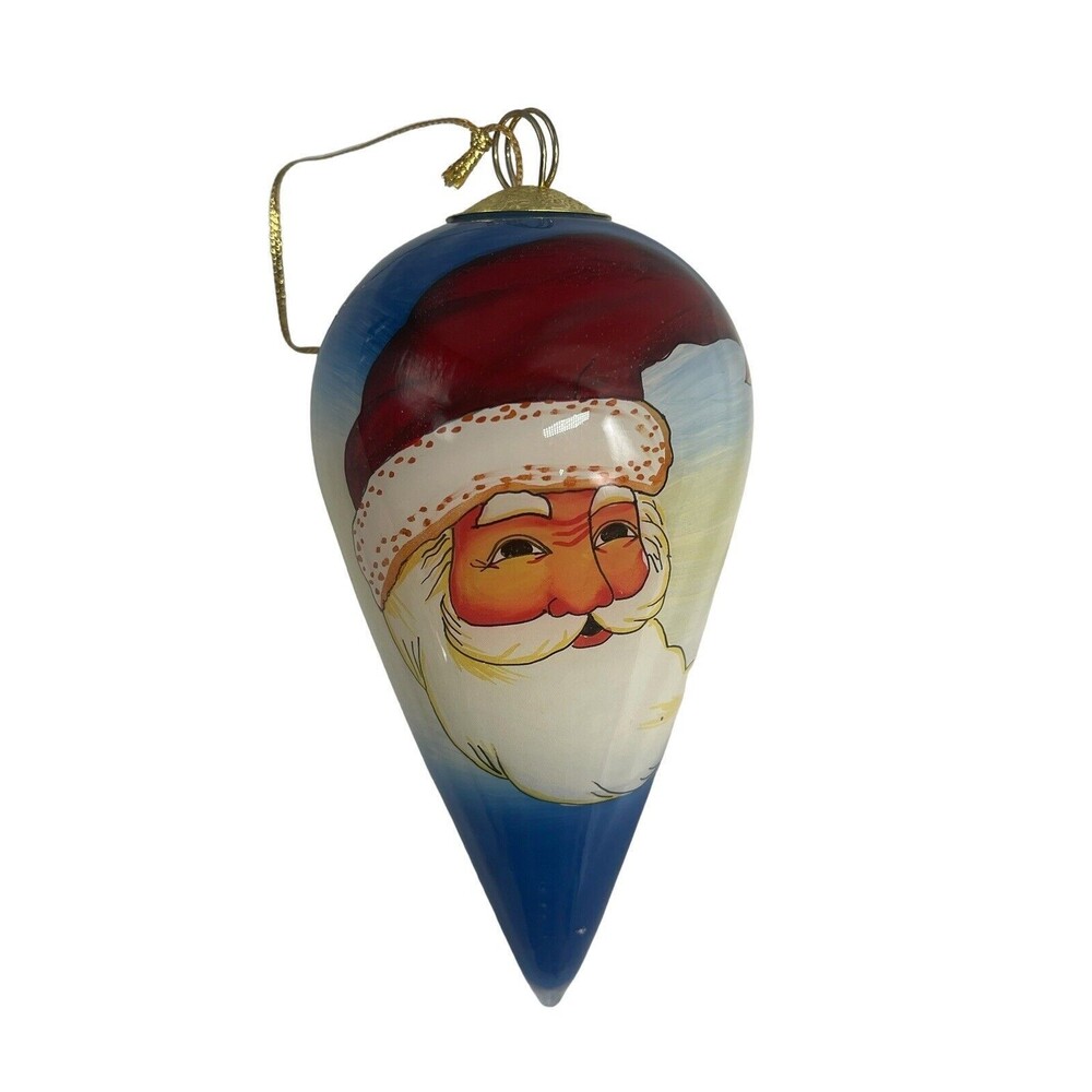 Vintage Hand Painted 5.5" Santa Cone Glass Christmas Ornament RARE